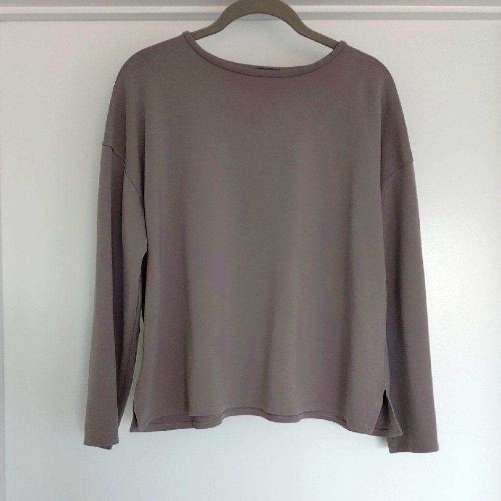 Casual Long Sleeve Eileen Fisher Top in Taupe